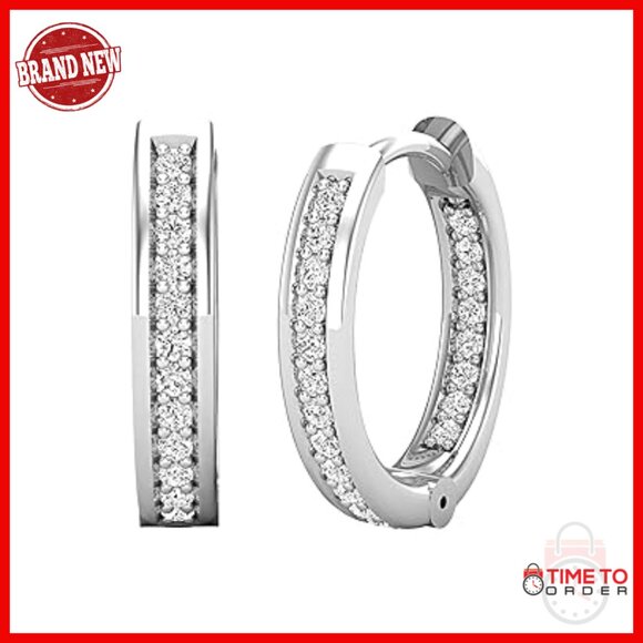 Amazon.com: Dazzlingrock Collection Round White Diamond In  Sterling Silver Diamond Hoop Earrings, 0.15ctw, Hinged Post